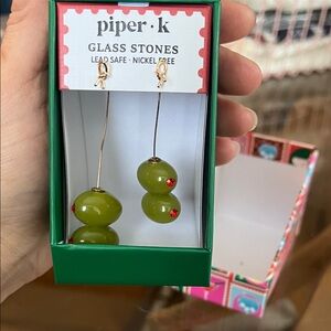 Piper K Gold and Green Glass Stone Earrings NWT